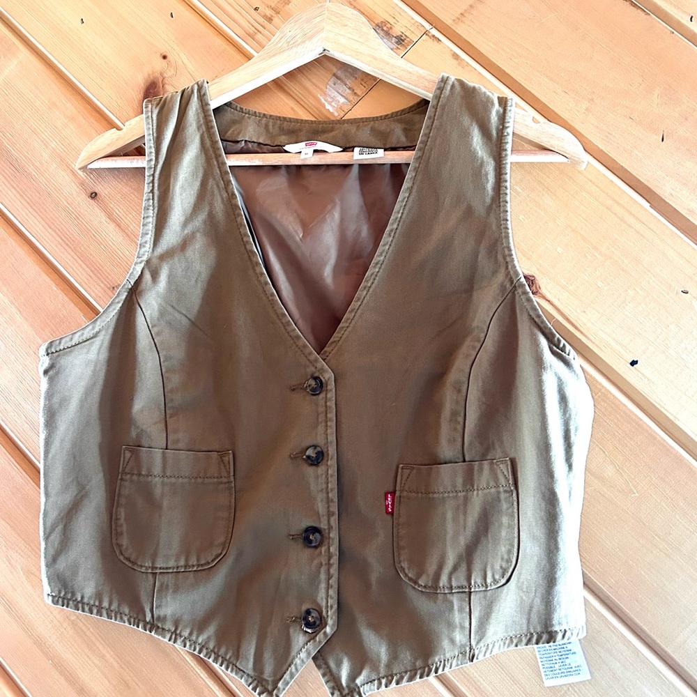 Levi's Khaki Button Down Cropped Vest